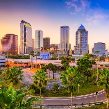 City skyline in Florida at dusk