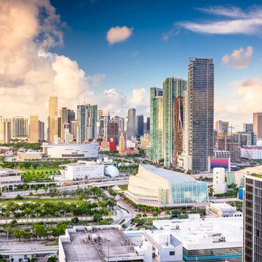 City skyline in Florida blue sky and clouds