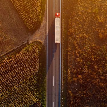 Shipping from South Carolina to Texas - Aerial view of freight truck on road