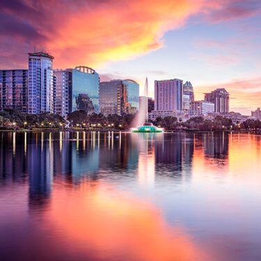 Florida city skyline at sunset