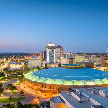 freight shipping from Kansas to Texas - aerial view of large arena