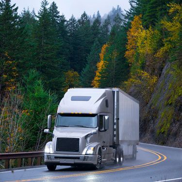 semi-truck on forest highway