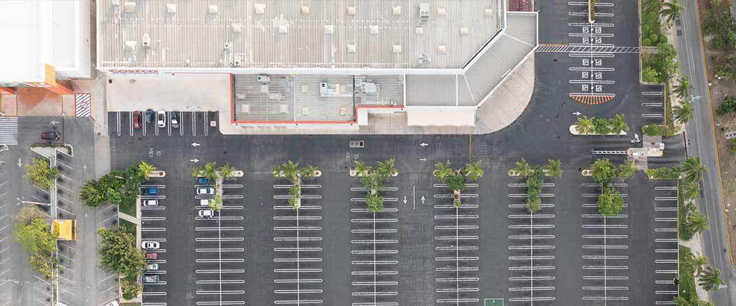 Aerial view of a warehouse where freight is loaded and unloaded