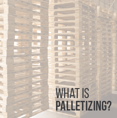 Multiple rows of stacked pallets