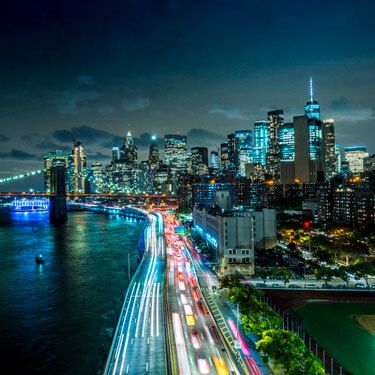 Aerial view of New York city at night